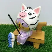 3貓小舖動物造型貓咪釣魚木雕- 斑馬(不含椅子)