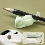 【文房四寶】日式貓咪陶瓷筆架2入(筷架 筷托 筆架 毛筆架 筷枕 擺件 書法 毛筆 擺飾 國畫 紙鎮 餐具架)