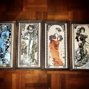 捷克畫家慕夏四季作品 古董收藏鏡