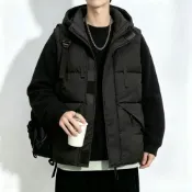 (店+)羽絨背心外套男女生戶外輕機能秋冬天防潑水休閒防風登山運動加厚款無袖運動防寒鋪棉外套保暖外套情侶裝加大尺碼滑雪衣寬鬆立領羽絨服男裝外套馬甲背心夾克