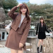 CCGIRL中大尺碼 法式線條薄款西裝領長袖短版外套－共2色－適L～5L《 31879》大尺碼女裝 中大尺碼外套