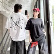 (店+)【JES】韓國 美式 質感 行星 原子 圖形 刺繡 親膚 個性 街頭 潮流 百搭 情侶 短袖 上衣 短T