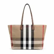 【BURBERRY 巴寶莉】經典格紋帆布托特包(卡其)