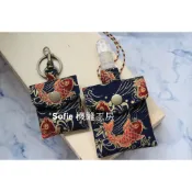 Sofie 機縫工房【魚躍龍門–深藍】加大安全夾平安符袋 掛鉤護身符袋 符令符咒袋 項鍊保平安袋 鑰匙圈香火袋 手工手作