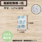 【棉紙乾燥劑，1克，250入/袋】DVD盒、古董、郵票、相簿、文件除溼劑、防潮箱、衣鞋櫃收納盒、抽屜，安全無毒