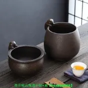 創意小貓粗陶茶渣缸建水家用復古陶瓷茶洗廢水缸水盂茶具配件茶缸