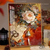 【復古銅鏡牡丹十字繡】國風線繡 高級感 客廳玄關 手工繡 DIY 刺繡材料包 裝飾畫 掛畫 牡丹花 銅鏡 復古風 十字繡
