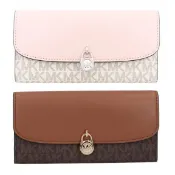 【美麗小舖】MICHAEL KORS MK 老花PVC塗層帆布/皮革 長夾 發財包 皮夾 掀蓋信封長夾 正品現貨在台