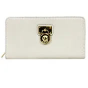 MICHAEL KORS 鎖頭皮革拉鍊長夾-米白(展示品)