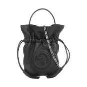 【GUCCI 古馳】Blondie 縫線皮革束口迷你水桶包(黑色)