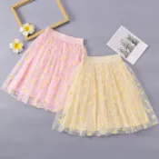 短裙 小雛菊半身裙 女春夏秋過膝裙 女童裙子 中長款紗裙 兒童中長裙 公主裙 半身短裙【不二雜貨】