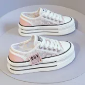💕洋洋洋鞋店💕厚底帆佈鞋 小白鞋 懶人鞋 厚底小白鞋女 新款增高帆佈鞋網紗透氣真皮百搭休閒闆鞋 平底鞋 厚底闆鞋