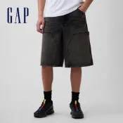 【Gap】12.5吋極寬鬆牛仔工裝短褲-過染黑(864397)