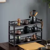 星光精品館 【中式茶棚】茶具置物架 博古架 茶桌擺件 展示櫃 茶架 收納架 茶杯收納 茶壺收納 桌上型 實木質感 簡約禪風 居家茶室