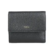 【FURLA 芙拉】FURLA Goccia烙印金字LOGO粒面小牛皮6卡釦式三折皮夾(中/黑)