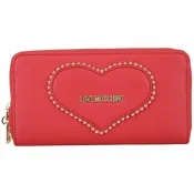 LOVE MOSCHINO 展示品 心型鉚釘紅色皮革拉鍊長夾(側邊折點破皮、反面刮破皮)