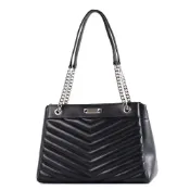 【HOTAI購】【MICHAEL KORS】WHITNEY 絎縫皮革三層置物托特包-黑色/銀