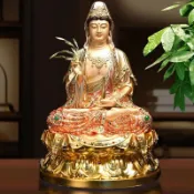 鴻運通商行 台灣純銅鎏金觀音菩薩家用供奉觀音佛像銅雕彩繪南海觀世音菩薩像