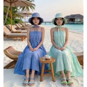 海灘洋裝長洋裝帽子夏季洋裝露背洋裝舒適洋裝度假甜美少女女孩團度假