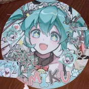 裡物【Gift】💕上新二次元ins初音未來同人黑貓女僕miku硅藻泥仿羊絨地毯圓形墊