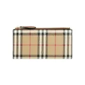 【BURBERRY 巴寶莉】大格紋釦式二折薄款長夾(經典米色/石楠木棕)