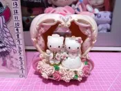 A1703 缺件【Hello kitty 限量版婚禮 kitty 陶瓷薰香燈】 早期 收藏 絕版 懷舊