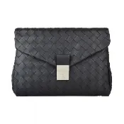 【BOTTEGA VENETA 寶緹嘉】BV BOTTEGA VENETA經典小編織設計LOGO小羊皮釦式手拿包(黑)