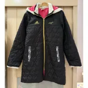 專櫃購入 adidas 愛迪達 中長版連帽舖棉防風風衣//長版防風大衣(女大童）11～12歲