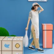 【Dailo】洞洞編織側開衩長版無袖針織背心 白 杏 灰 (魅力商品)
