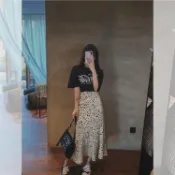 阿嬤+實拍豹紋波點半身裙女夏2020新款復古高腰遮胯顯瘦半裙中長款魚尾裙字免運