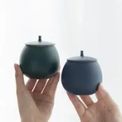 協貿國際日用品生活1館 粗陶茶葉罐家用圓形密封罐陶瓷功夫茶具配件迷你小茶倉