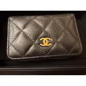 香奈兒 CHANEL 經典零錢包 二手 正品 卡片包 短夾Chanel 荔枝皮黑金零錢包