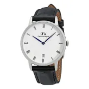 (店+)【Daniel Wellington】Dapper時尚黑色皮革腕錶-銀框/34mm(1141DW)