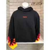 高雄凡賽斯歐洲精品 HUGO BOSS BOSS 胸前火焰小字體 袖口膠印火焰 黑色 帽T 長T