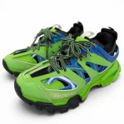 【DOKODEMO】狀況極佳☆ BALENCIAGA 542436 TRACK TRAINERS 繫帶皮革低筒運動鞋，淺綠色，24.5 碼，女款，帶防塵袋。