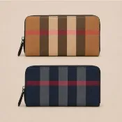 【BURBERRY 巴寶莉】經典格紋帆布拉鍊長夾(任選)