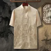 (店+)【巴黎精品】KC精品 現貨+預購 新中式唐裝外套中國風襯衫短袖冰絲上衣夾克休閒男裝-大龍男上衣6色n1kr29