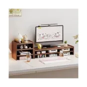 (店+)電腦螢幕增高架桌上置物架 雙層木質抽屜式鍵盤收納托高架 桌上型電腦液晶螢幕筆電托高支架  辦公室辦公桌學生書桌防低頭神器