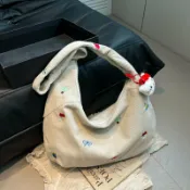 喜挖2店 韓國ins風單肩包小眾刺繡燈芯絨餃子包秋款輕便休閒大容量斜後背包