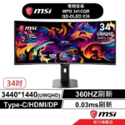 msi 微星 MPG 341CQR QD-OLED X36 電競螢幕 34型 4K/360Hz/0.03Ms/1800R