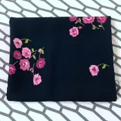 7226 藍黑底粉紅薔薇/雕印棉綢/嫘縈/細滑涼爽/幅寬145