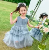 女童連衣裙夏季兒童公主裙洋氣牛仔背心裙子寶寶夏裝紗裙【步行者戶外生活館】