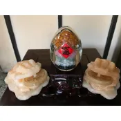 ★黃玉三腳咬錢蟾蜍+五行水晶蛋開運組★~財源廣進大吉大利~(有附官帽底座)