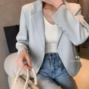 (店+)【FEE BABY】莫蘭迪單釦西裝外套 爆款外套 西裝外套 女上衣 韓系穿搭 日常休閒穿搭 秋冬穿搭 藍色 咖色 紫色 黑色 杏灰色