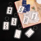HareD [Hare.D]古風八角長方形鑰匙扣 相片鑰匙圈 祝福語 金榜題名前程似錦未來可期 壓克力鑰匙圈 DIY 透明鑰匙圈
