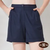 【岱妮蠶絲】透氣舒適休閒仿牛仔褲口反折女蠶絲短褲-UWP1CR01P4(原色丹寧-深藍)