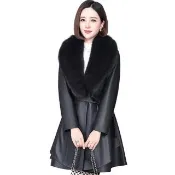 【巴黎精品】真羊皮狐狸毛領白鴨絨羽絨皮衣外套寬鬆休閒女裝(修身中長款女外套n1ml4)