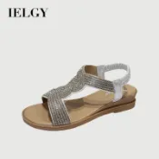 IELGY 女式厚底鬆緊帶羅馬涼鞋
