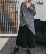 FINDSENSE服飾 FINDSENSE H1 2018 新款 設計師款 棉麻 重疊大垂領 長袖 純色 長袖T恤 潮流 男 上衣 獨家款