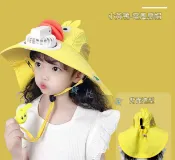 貨比三家 兒童帶風扇遮陽帽 寶寶遮陽帽 兒童防曬帽 速乾帽 SPF50+ 遮脖防曬帽 披肩防曬帽 女童帽 保護後頸 護耳 恐龍帽